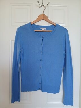 Light Blue Women's Button-Up Crewneck Sweater